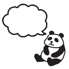 座るパンダと吹き出しの手描きイラスト