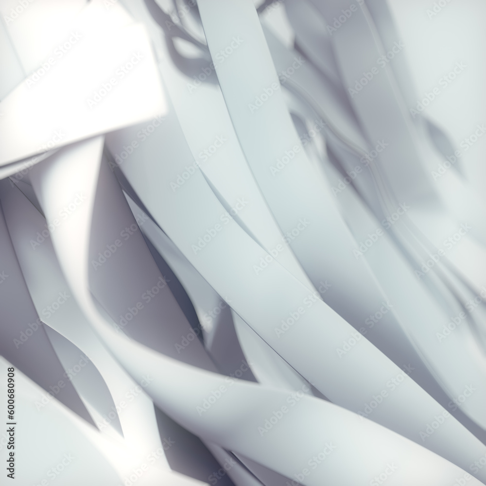 Poster Smooth wavy flow of white fabric stripes in the wind. Modern abstract background. 3d rendering digital illustration