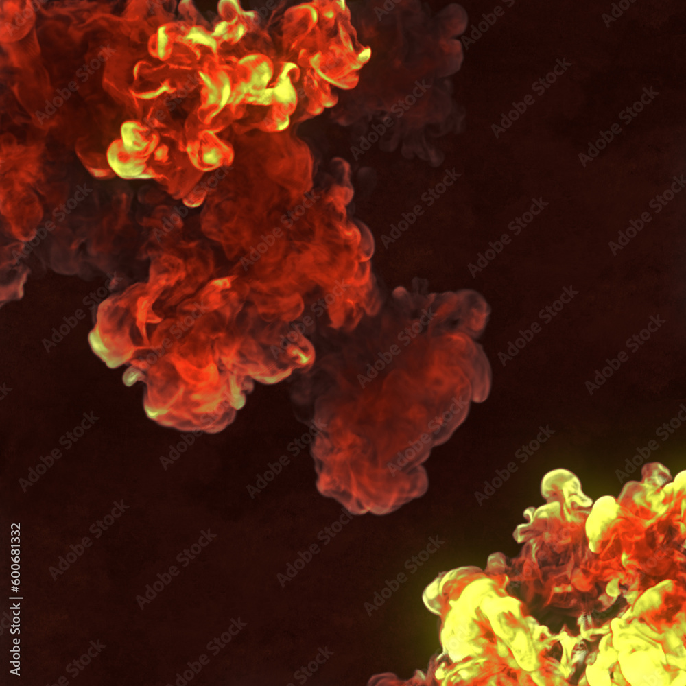 Poster close up explosions with smoke trails on dark background. modern 3d rendering digital illustration