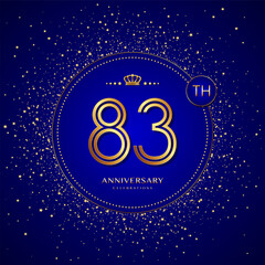 83th anniversary logo with gold numbers and glitter isolated on a blue background