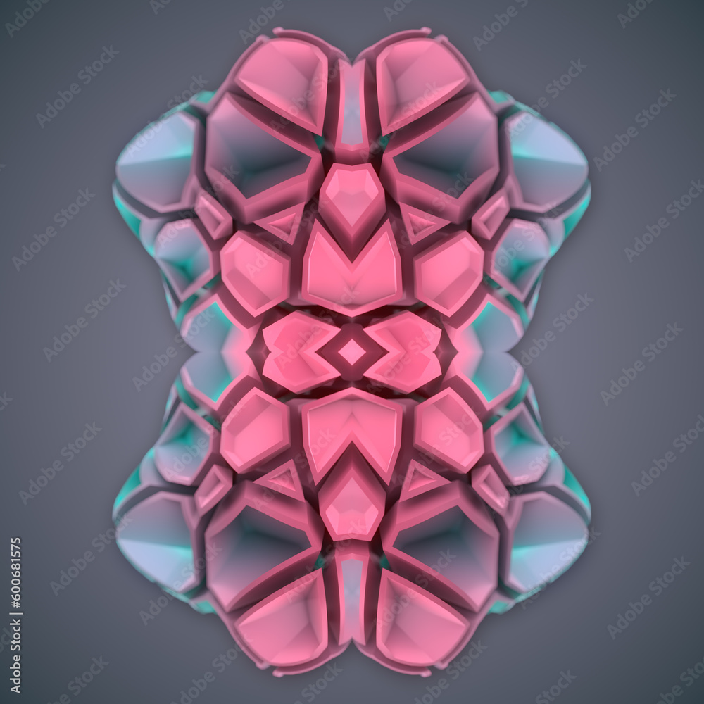 Aufkleber 3d rendering digital illustration of a psychedelic three-dimensional symmetrical neon pattern