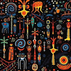 Aboriginal childish petroglyphs seamless pattern