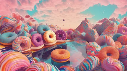 euphoria dreamy aura atmosphere, collage illustration style of donut in fantasy dreamy landscape, Generative Ai