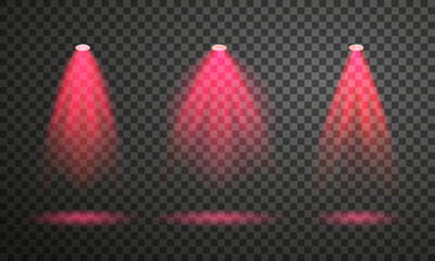 Set of red stage light. Vector illustration.