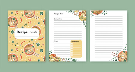 Templates for a recipe book. The blank pages for your recipes. Cookbook. Vector.