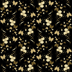 Sweet pea flowers Golden sweet pea flowers on a black background