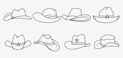 various bundle cowboy hat icon line art design, set hat cowboy collection vector design