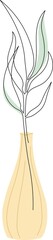 Flower in vase in One continuous line style. Single line colored drawing of branch, plant in Scandinavian style. Line art. Editable stroke outline silhouette of beautiful flower. Modern design