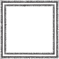 Square frame with two lines with small dots, black. A square border to use as a frame for your designs, made with messy, irregular black dots.