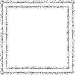 Square frame with two lines with small dots, gray. A square border to use as a frame for your designs, made with messy, irregular gray dots.