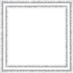 Square frame with two lines with small dots, gray. A square border to use as a frame for your designs, made with messy, irregular gray dots.