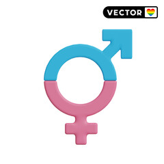 bisexual symbol 3D vector icon set, on a white background