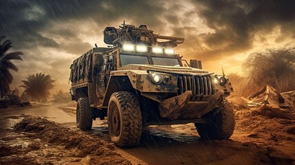 Imposing Military Vehicle: Showcase of Advanced Defense, Tactical Mobility, Armor Strength, and Strategic Warfare