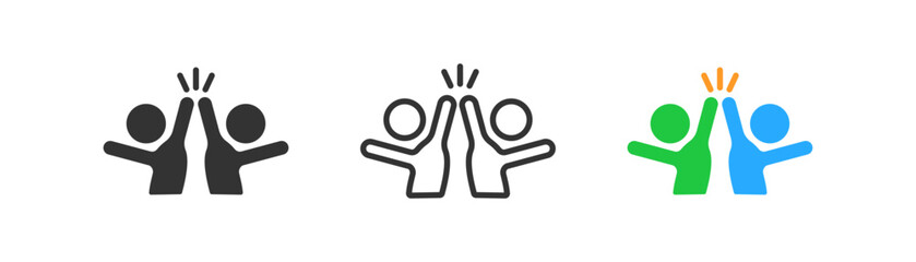 High five icon on light background. Team symbol. High 5, celebrating, succes, clapping, friendship, business. Outline, flat and colored style. Flat design.