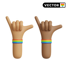LGBTQ hand rock 3D vector icon set, on a white background
