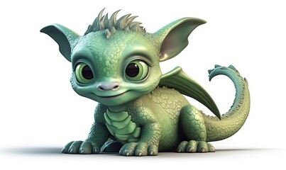 Adorable baby green dragon of a fantasy cartoon, generative AI