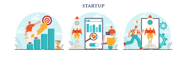 Startup concept set. New business launching. Idea of project planning,