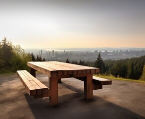 Fototapeta premium Travel and camping at natural park. Family outdoor activity and journey lifestyle on holiday. Good morning and fresh start of the day created with Generative AI technology