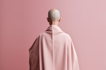 Buddhist nun wearing pink robe meditating in yoga pose. Prayer in Buddhism religion. Generative AI