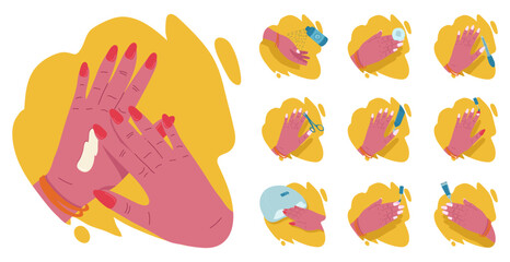 Female hands getting a manicure process set. Professional beauty