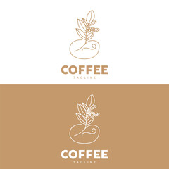 Coffee Logo, Coffee Tree Design, Cafe Drink Vector, Icon Brand Illustration Symbol