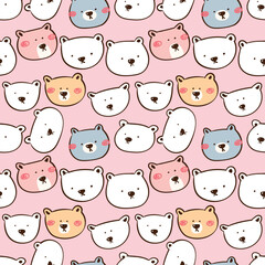 Seamless Pattern with Cartoon Bear Face Design on Pink Background