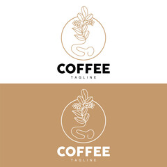 Coffee Logo, Coffee Tree Design, Cafe Drink Vector, Icon Brand Illustration Symbol