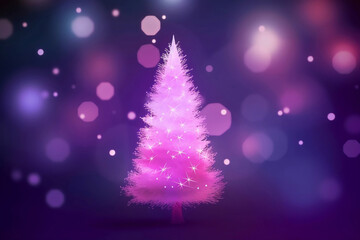 Abstract magical christmas tree with pink and violet bokeh background generative ai