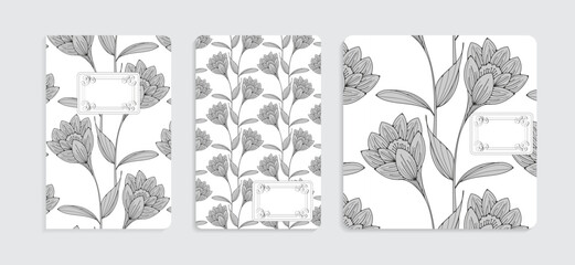 retro floral notebook covers white silver