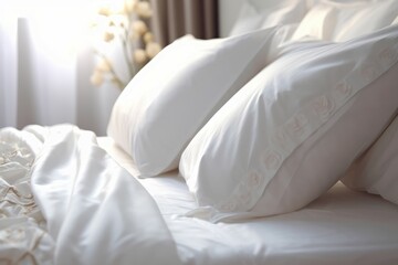 Fototapeta na wymiar Bed maid up pillows. Generate Ai