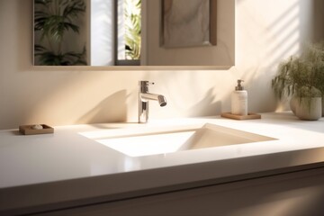 Fototapeta na wymiar luxury counter modern sink design interior bathroom faucet house sunlight closeup. Generative AI.