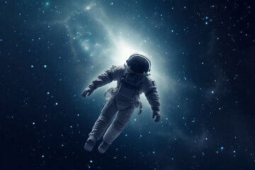 Obraz na płótnie Canvas Alone levitating astronaut in starry deep space generative ai
