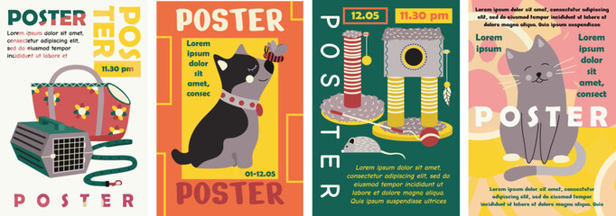 Poster, banner template design with pet elements and text. Typography.