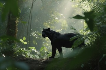 Black panther tropical forest. Generate Ai