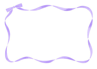 紫のリボンの水彩風フレーム素材
