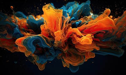 Fototapeta na wymiar Spectacular image of blue and orange liquid ink churning together, with a realistic texture and great quality, generative AI