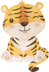 tiger cute watercolor hand drawing.Kid tiger watercolor illustration PNG.