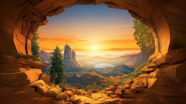 Portals New Worlds, a realistic approach with a natural and earthy environment depicting portals generative ai