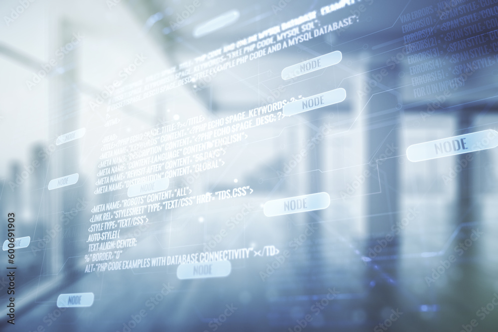 Aufkleber abstract virtual coding illustration on modern interior background, software development concept. mu