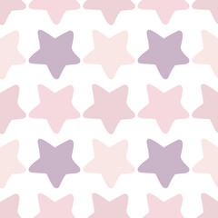 Pink, purple stars on a white background. Seamless patterns design. Fashionable children's texture for fabric textile wallpaper.