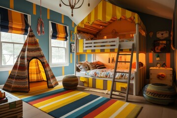 Colorful room kids tent. Generate Ai