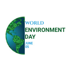 World Environment Day. June 05. Vector illustration of green planet Earth with green leaves.