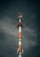 Cellular tower. Photo in dark style. Dark sky performance 