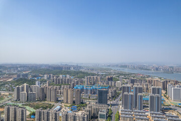 Fototapeta premium Aerial photography of real estate complex on the West Bank of Xiangjiang River, Changsha, China