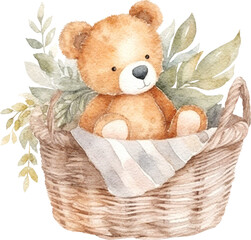 Teddy bear in the basket illustration created with Generative AI technology