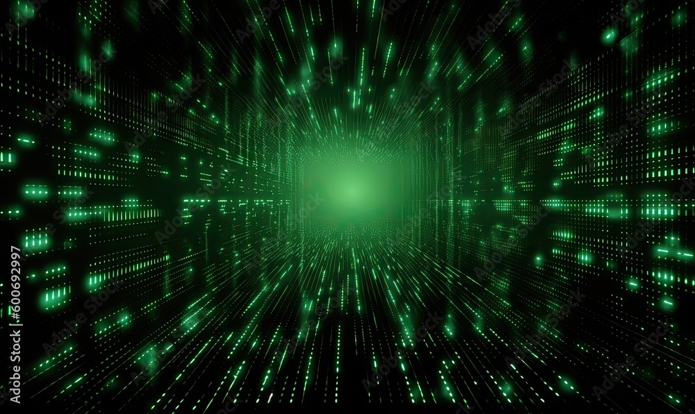 Poster binary matrix 1 0 bits green abstract background, generative ai