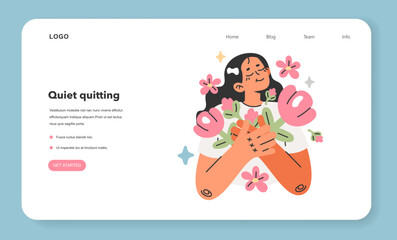 Woman with flowers web banner or landing page. Harmony, inner peace