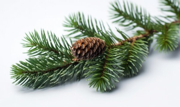 Photo a branch of a fir tree is on a white background, generative AI