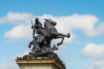 War Memorial statue in Old Eldon Square depicting St George slaying the Dragon, sculpted in bronze.