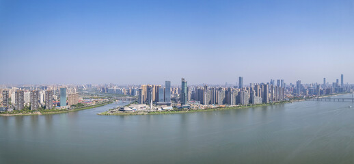 Skyline of buildings on the east bank of Xiangjiang River in Changsha, China